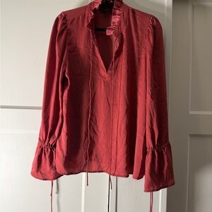 Banana Republic Rust Red Long-Sleeve Peasant Blouse